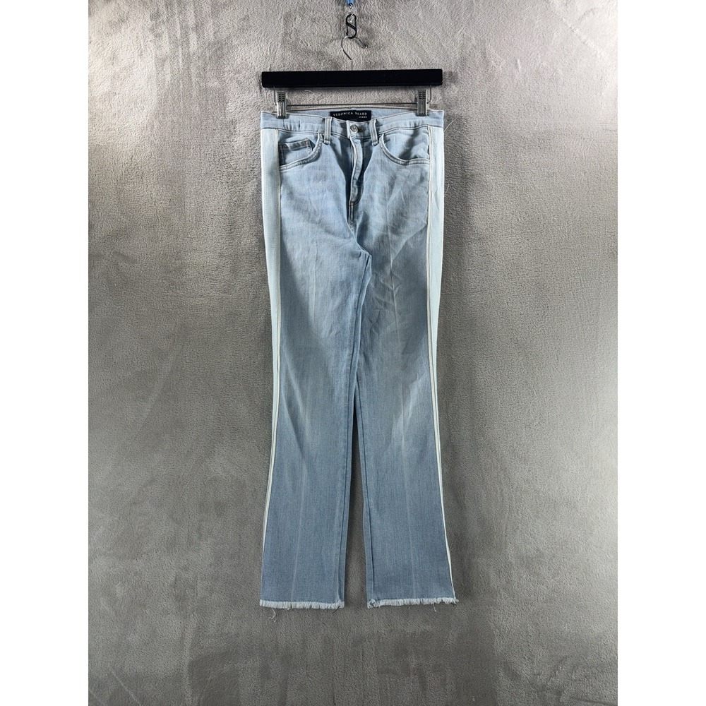VERONICA BEARD Carly Kick Flare Jeans Womens Size 27x26 Blue Light Wash Raw Hem‎